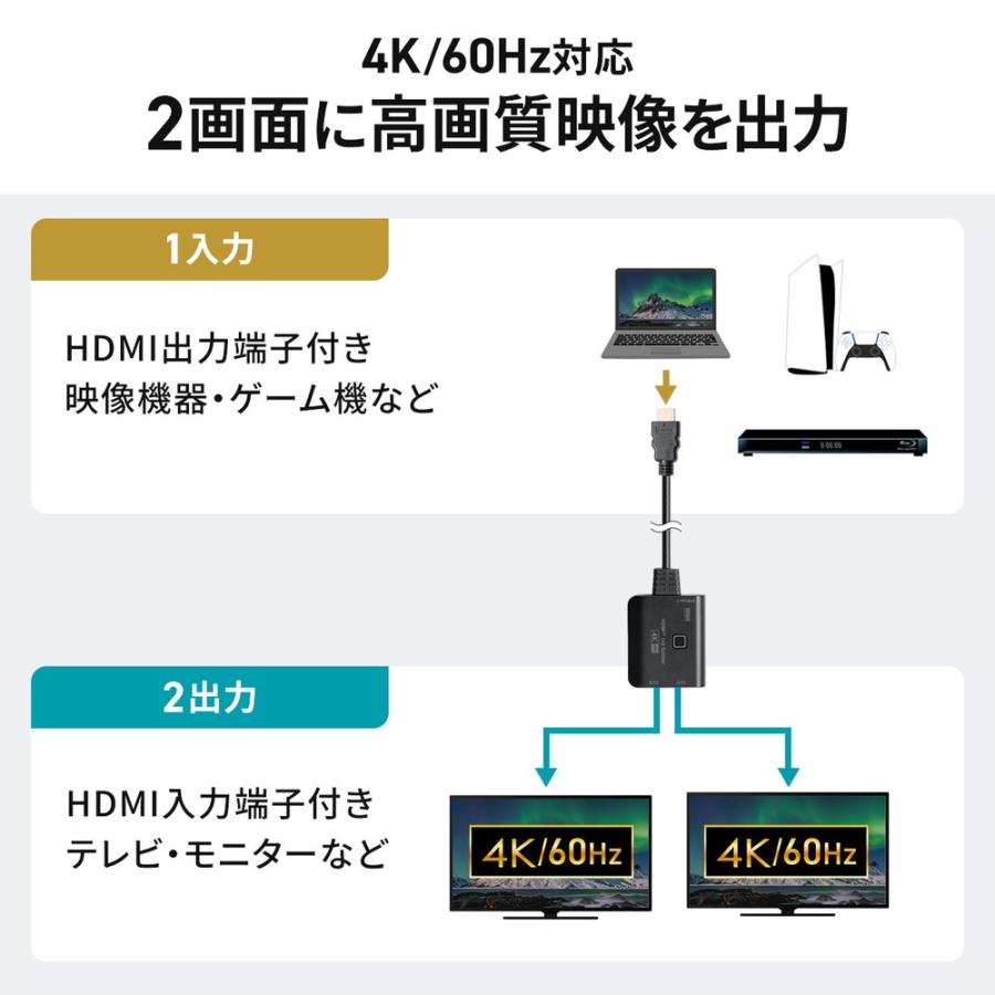 SANWA SUPPLY（サンワサプライ） HDMI分配器 4K/60Hz/HDR対応 ダウン