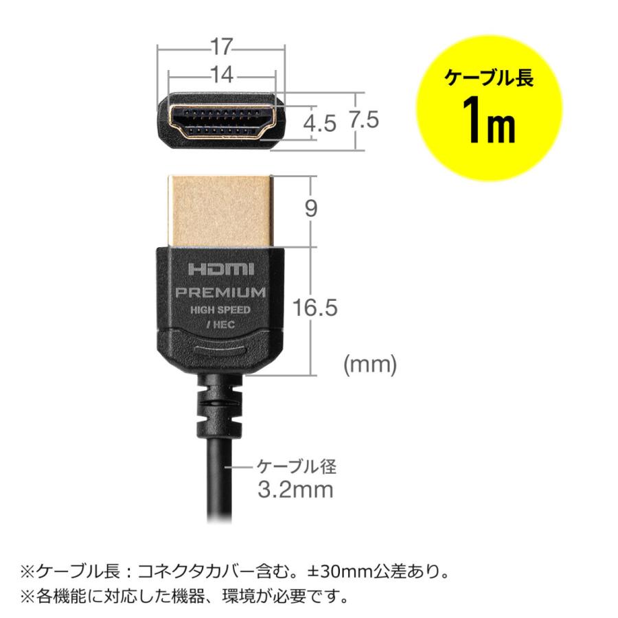 HDMIケーブル プレミアムHDMI スーパースリムタイプ スリムコネクタ ケーブル直径約3.2mm 4K60Hz HDR対応 1m EZ5-HD026-10 ネコポス対応｜esupply｜11