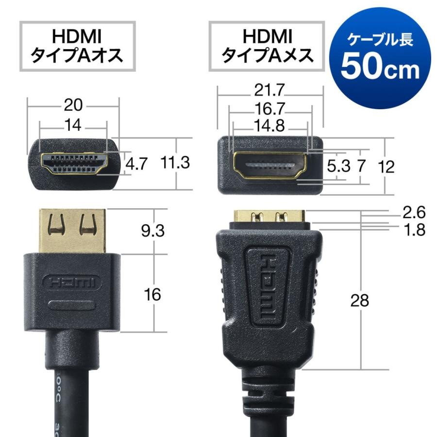 抜けにくいHDMI延長ケーブル 50cm ラッチ搭載  4K/30Hz・3D・ARC対応 タイプＡオス・タイプＡメス ブラック EZ5-HDMI014-05｜esupply｜15