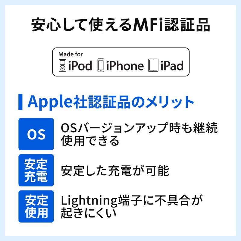 ライトニングケーブル iPhone iPad Apple MFi認証品 ショートタイプ 充電 同期 Lightning 12cm ホワイト EZ5-IPLM010WK2 ネコポス対応｜esupply｜04
