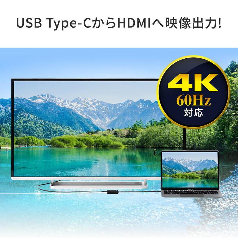 タイプC-HDMI変換アダプタ 4K/60Hz HDR対応 USBType-C PD100W 20cm iPad Pro Air Nintendo Switch 有機ELモデル対応 ブラック EZ5-KC038｜esupply｜02