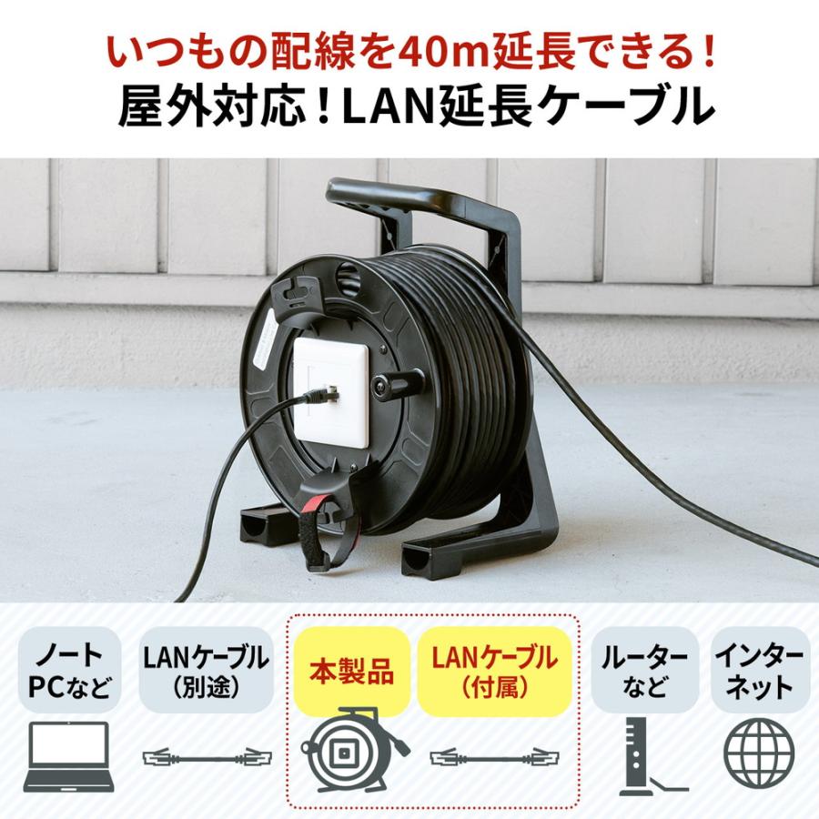 SANWA SUPPLY 屋外用巻取り延長CAT6A LANケーブル 40m ケーブル SANWA SUPPLY 屋外用巻取り延長CAT6A LANケーブル 40m ケーブル