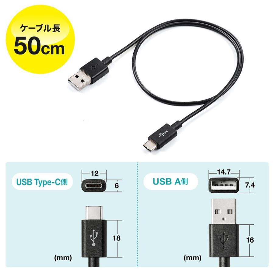 USB タイプCケーブル 50cm USB2.0・USB Aオス/Type-Cオス・50cm 充電・通信 ブラック EZ5-USB056-05 ネコポス対応｜esupply｜07