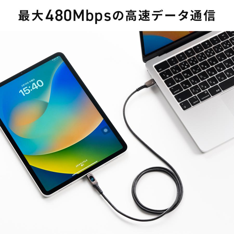 USB Type-Cケーブル 電力表示機能付き USB2.0 PD100W対応 emarker搭載 ポリエチレンメッシュケーブル 1m ブラック EZ5-USB076 ネコポス対応｜esupply｜08