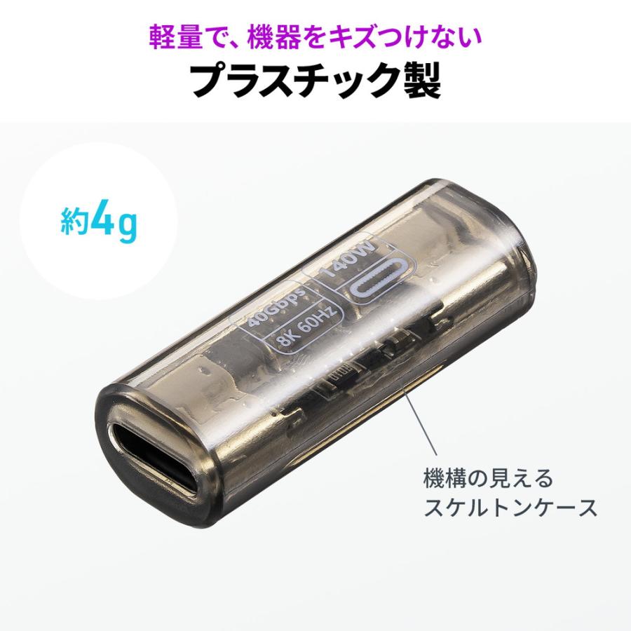 SANWA SUPPLY（サンワサプライ） USB-C 中継アダプタ 電力表示機能 メス-メス 延長 USB 40Gbps PD 140W ...