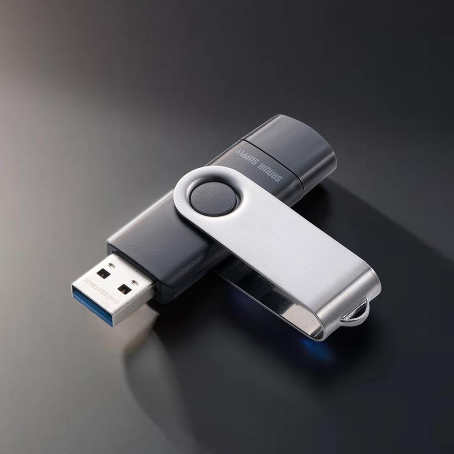 USBメモリ 64GB USB A タイプC 両対応 ネックストラップ付き スイング式 おすすめ 名入れ対応 3USCA64G EZ6-3USCA64G ネコポス対応 | SANWA SUPPLY | 07