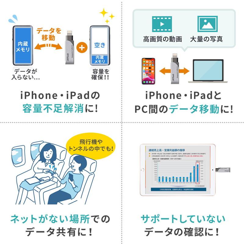 iPhone iPad USBメモリ 128GB ライトニングコネクタ USB3.1 Gen1 Lightning対応 Mfi認証 スイング式  EZ6-IPL128GX3｜esupply｜06