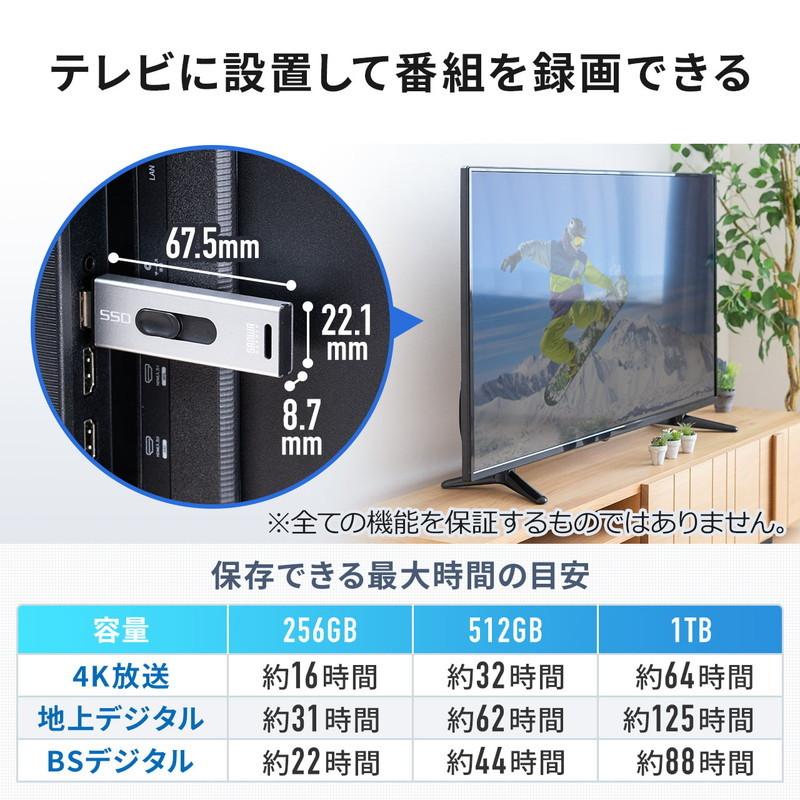 スティック型SSD 256GB 外付け USB3.2 Gen2 小型 テレビ録画最大31時間 ゲーム機 PS5/PS4 スライド式 直挿し シルバー EZ6-USSD256GS ネコポス対応｜esupply｜03