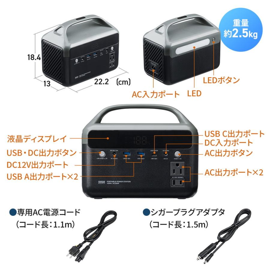 SANWA SUPPLY（サンワサプライ） ポータブル電源 192Wh AC出力 300W