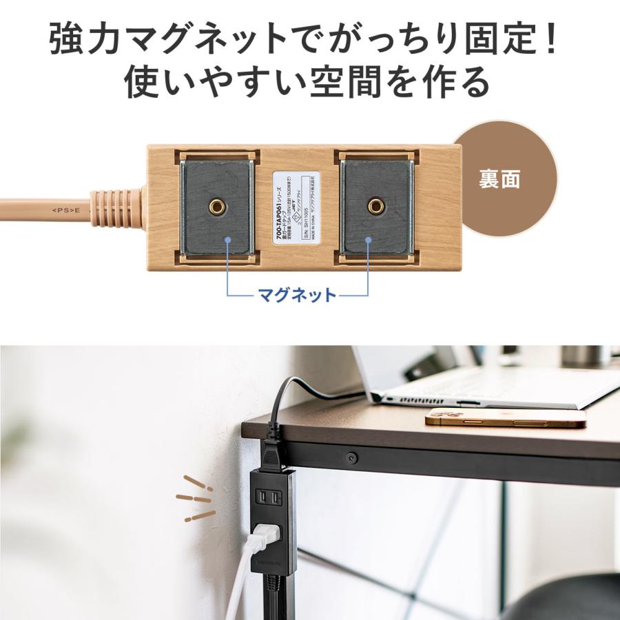 SANWA SUPPLY 電源タップ 雷ガード内蔵 3個口 2P 2m マグネット