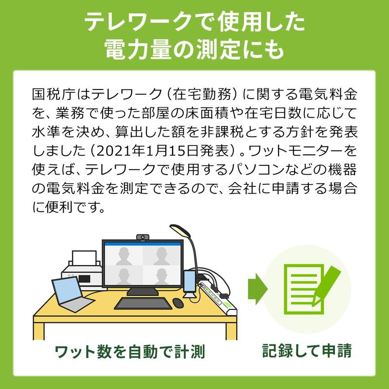 電源タップ ワットメーター付 ワットモニター 電力を見える化 ワットチェッカー 消費電力計 節電 個別スイッチ 雷ガード 2Pプラグ 6個口 1.5m EZ7-TAP071｜esupply｜05