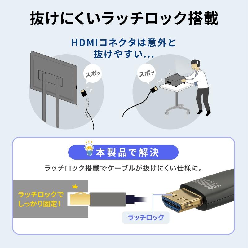 HDMI光ファイバーケーブル 20m 4K60Hz 18Gbps HDR ARC ラッチ付 KM-HD20-PFB20L サンワサプライ_3