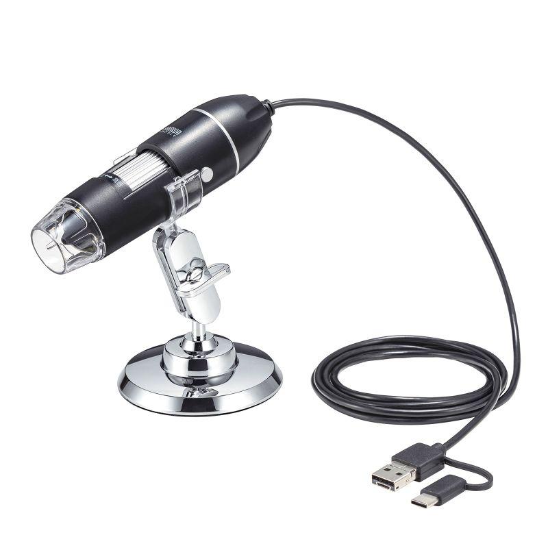 SANWA SUPPLY（サンワサプライ） USB顕微鏡 フルHD対応 200万画素 最大300倍 高輝度LEDライト USB A micro ...