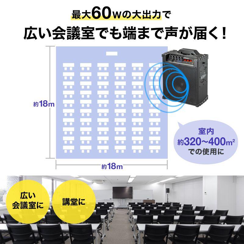 拡声器 マイクスピーカー ワイヤレスマイク3本対応 60W出力 AC電源 内蔵バッテリー 音楽再生 収納用バッグ付 イベント 選挙グッズ MM-SPA｜esupply｜04