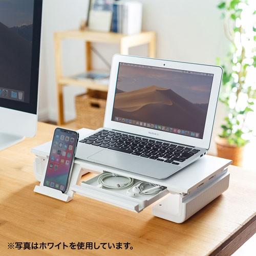 モニター台 ディスプレイ台 机上ラック 3段階横幅可変 スマホスタンド 引き出し付 完成品 ノートパソコン 卓上 ブラック MR-LC804BK サンワサプライ|esupply|05