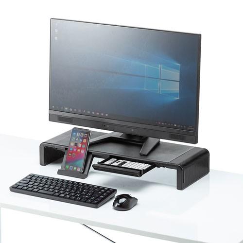 モニター台 ディスプレイ台 机上ラック 3段階横幅可変 スマホスタンド 引き出し付 完成品 ノートパソコン 卓上 ブラック MR-LC804BK サンワサプライ|esupply|06