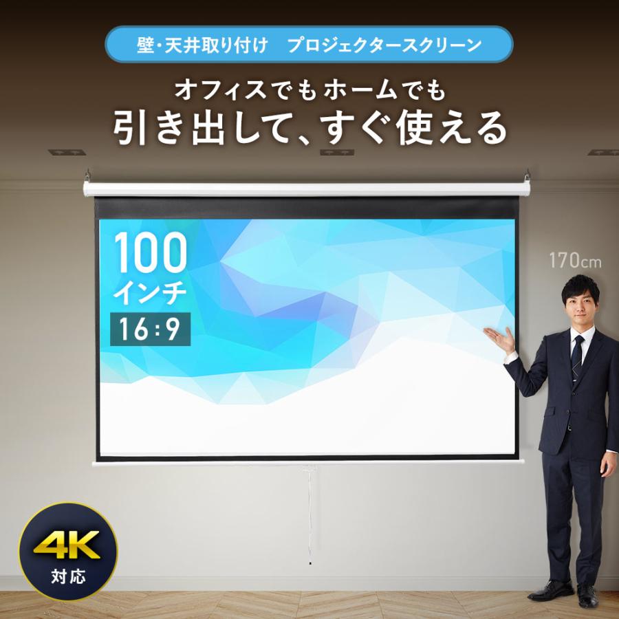 イーサプライ（e-supply） プロジェクタースクリーン 100インチ 吊り