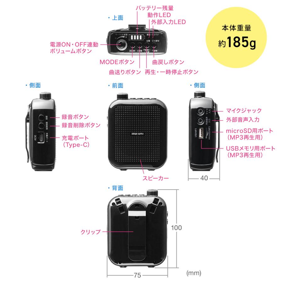 SANWA SUPPLY（サンワサプライ） ポータブル拡声器 超小型 ハンズ