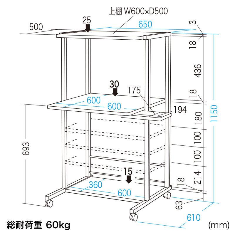 パソコンラック 幅65cm 奥行61cm 高さ115cm スライド式マウステーブル付 RAC-EC37N サンワサプライ|esupply|05