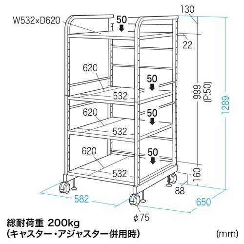 高耐荷重ラック 重量機器対応 各棚板50kg 総耐荷重200kg 高さ1300mm RAC-HL4 サンワサプライ｜esupply｜02