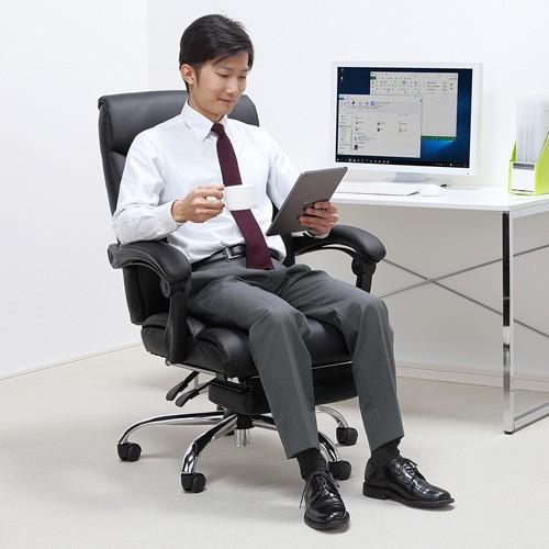 オットマン収納式レザーチェア　リクライニング 書斎 社長椅子 ブラック SNC-L17BK サンワサプライ ブラック