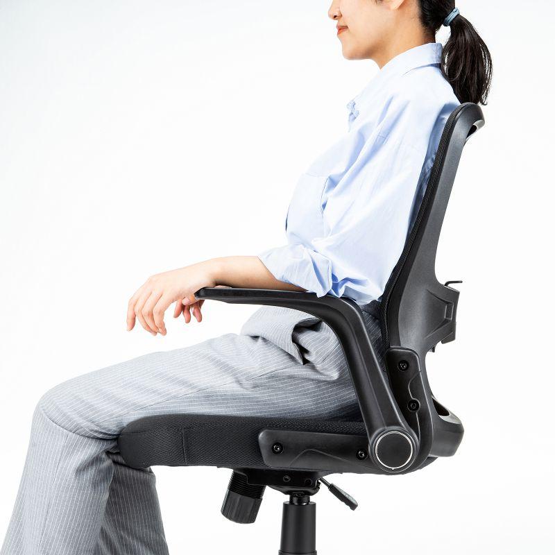 メッシュチェア ひじはね上げ 高さ調節可能ランバーサポート付 座面布生地 ロッキング 背座一体型ロッキング ブラックSNC-NET21BK | SANWA SUPPLY | 16