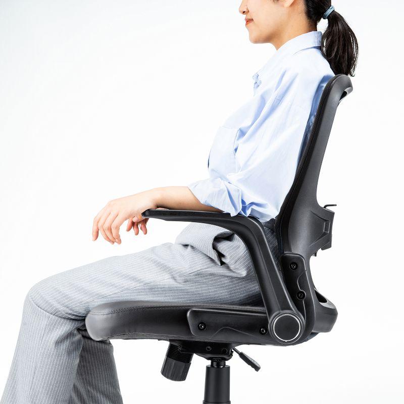 メッシュチェア ひじはね上げ 高さ調節可能ランバーサポート付 座面ビニールレザー ロッキング 背座一体型ロッキング ブラック　SNC-NET21VBK | SANWA SUPPLY | 19