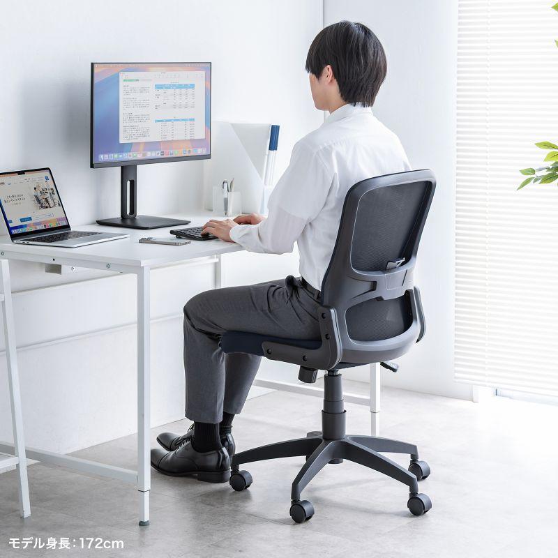 メッシュチェア 高さ調節可能ランバーサポート付 座面布生地 ロッキング 背座一体型ロッキング キャスター付 ブラック SNC-NET27BK | SANWA SUPPLY | 10