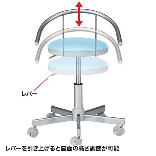 病院向けチェア 丸椅子 抗菌・耐アルコールレザー使用 背もたれ付 ブルー SNC-RD1VBL2 サンワサプライ｜esupply｜03