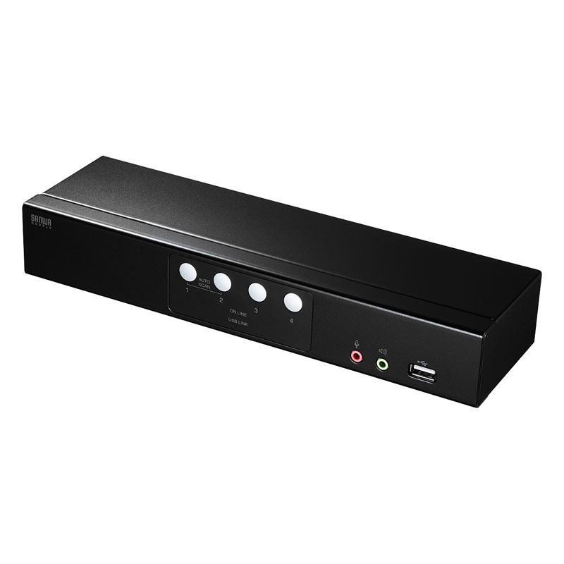 パソコン自動切替器 4:1 HDMIディスプレイ対応 BOX型HDMI-KVMスイッチ 4ポート SW-KVM4HHC サンワサプライの画像