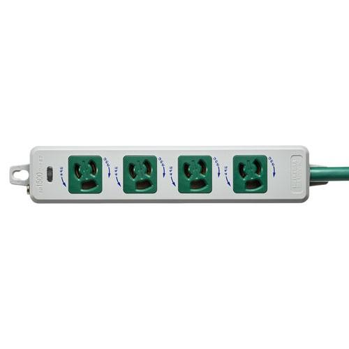 医用接地プラグ付き電源タップ 3Pプラグ 4個口 3m マグネット付抜け止め グリーン TAP-HPM4-3G サンワサプライ_2