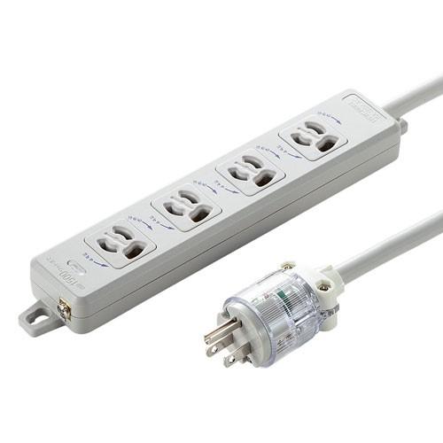 医用接地プラグ付き電源タップ 3P・4個口 3m マグネット付抜け止め ホワイト TAP-HPM4-3W サンワサプライ ネコポス非対応