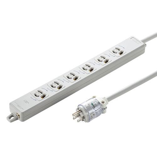 医用接地プラグ付き電源タップ 3Pプラグ 6個口 5m マグネット付抜け止め ホワイト TAP-HPM6-5W サンワサプライ