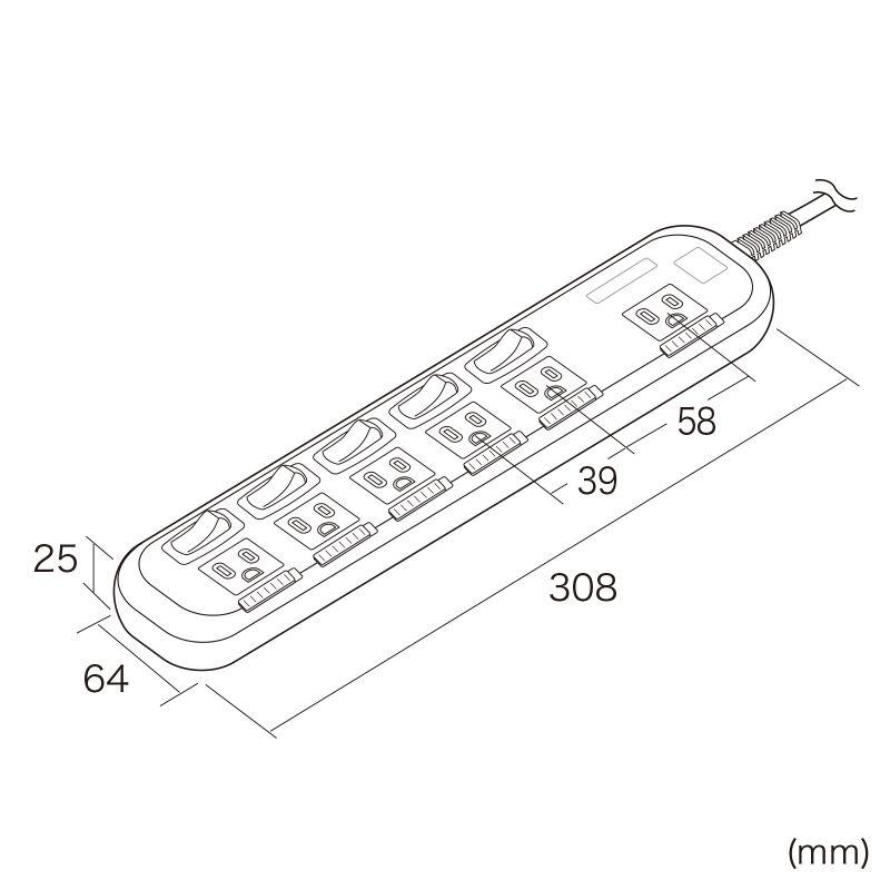 省エネ電源タップ 3Pプラグ 6個口 一括集中スイッチ 個別スイッチ 3m トラッキング火災予防 ACアダプタ対応 TAP-S10N2-3 サンワサプライ｜esupply｜12