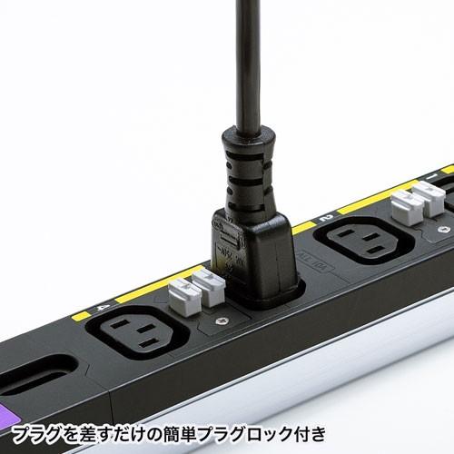 19インチサーバーラック用コンセント 200V・20A 抜け防止ロック付 IEC320 C13コネクタ 16個口 3m TAP-SV22016LK サンワサプライ ネコポス非対応_3