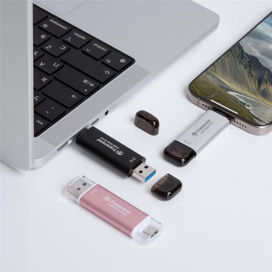 スティックSSD Transcend 1TB ESD310 ポータブルSSD USB3.2 Gen2 Type-A C iPhone16対応 ピンク TS1TESD310P ネコポス対応の画像