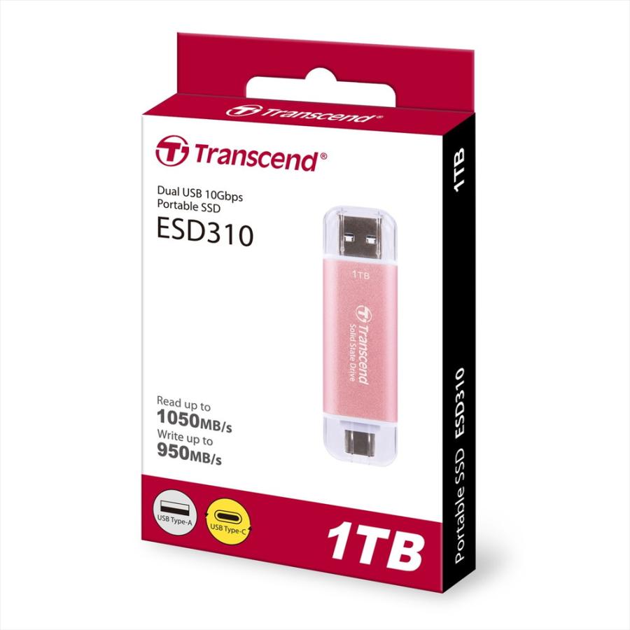 スティックSSD Transcend 1TB ESD310 ポータブルSSD USB3.2 Gen2 Type-A C iPhone16対応 ピンク TS1TESD310P ネコポス対応の画像