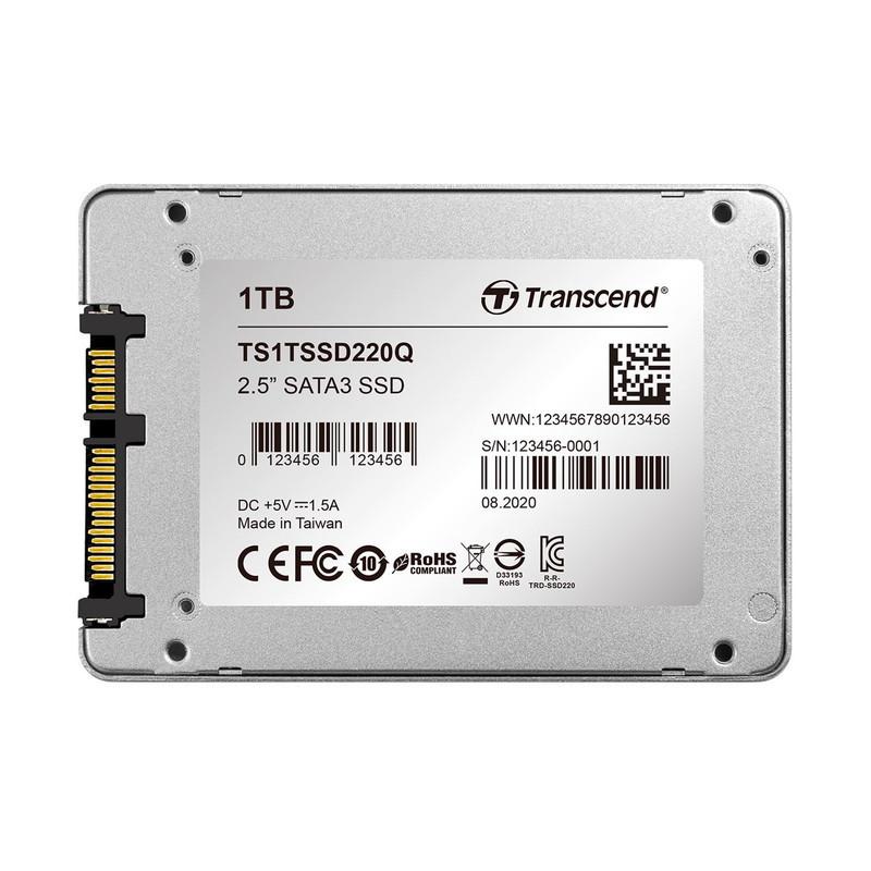 【新品未開封(変換アダプタ付き)】Transcend SSD220Q 1TB トランセンド 2.5インチ 内蔵SSD 1TB TS1TSSD220Q 1個 - アスクル