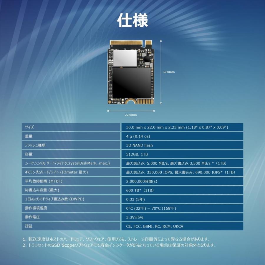 Transcend（トランセンド） SSD M.2 512GB NVMe PCIe Gen4×4 Type 2230