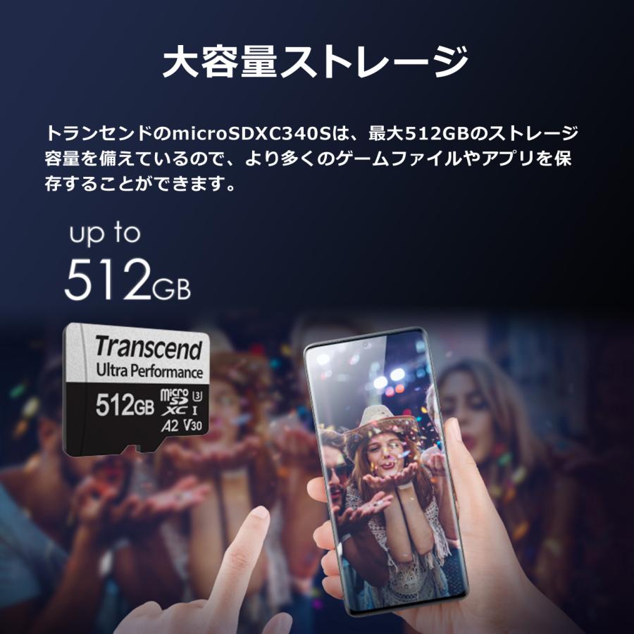 microSDXCカード 512GB Class10 UHS-I U3 A2 V30 SDカード変換アダプタ付 TS512GUSD340S トランセンド製 代引き不可 受注発注品 ネコポス対応の画像