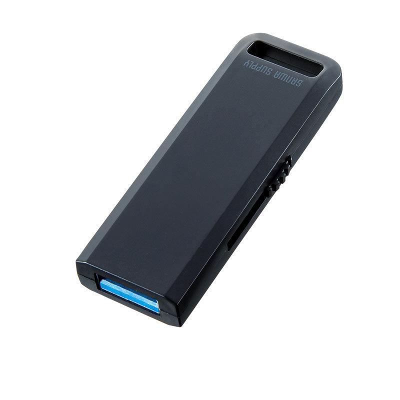 USBメモリ USB3.2 Gen1 8GB スライド式 キャップレス ストラップ付き ブラック UFD-3SL8GBK サンワサプライ ネコポス対応｜esupply｜02