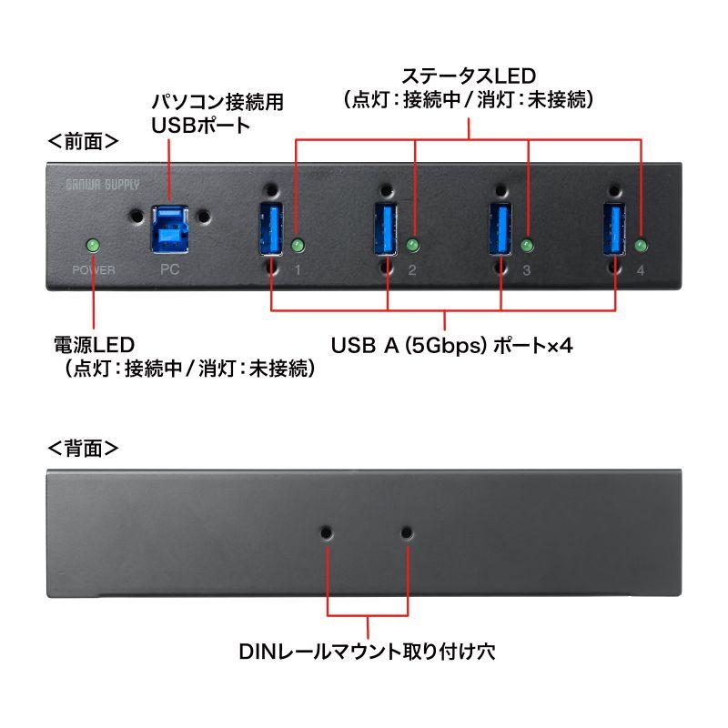 産業用USBハブ 高耐久 4ポート 5Gbps DINレール対応 USB-IF認証品 USB-3HFA04 サンワサプライ｜esupply｜08
