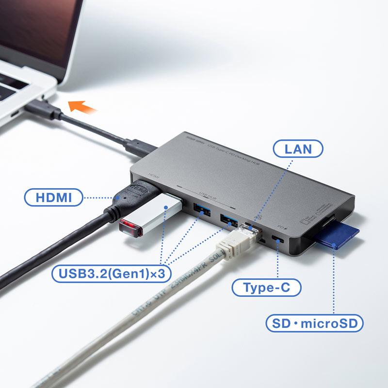 USBタイプC ドッキングハブ HDMI LANポート カードリーダー搭載 USB-3TCH14S2 サンワサプライ｜esupply｜04