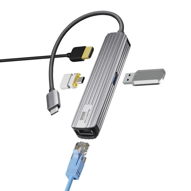 USB Type-Cマルチ変換アダプタ HDMI LAN USB Type-C PD対応 iPhone15 iPhone15plus USB-3TCHLP7S サンワサプライ｜esupply｜12