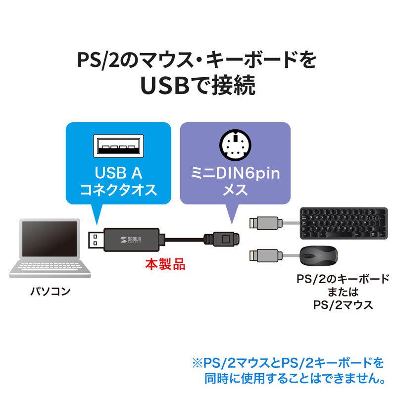 USB-PS/2変換コンバータ 1ポート ドライバ不要 ブラック USB-CVPS5 サンワサプライ ネコポス対応|esupply|03