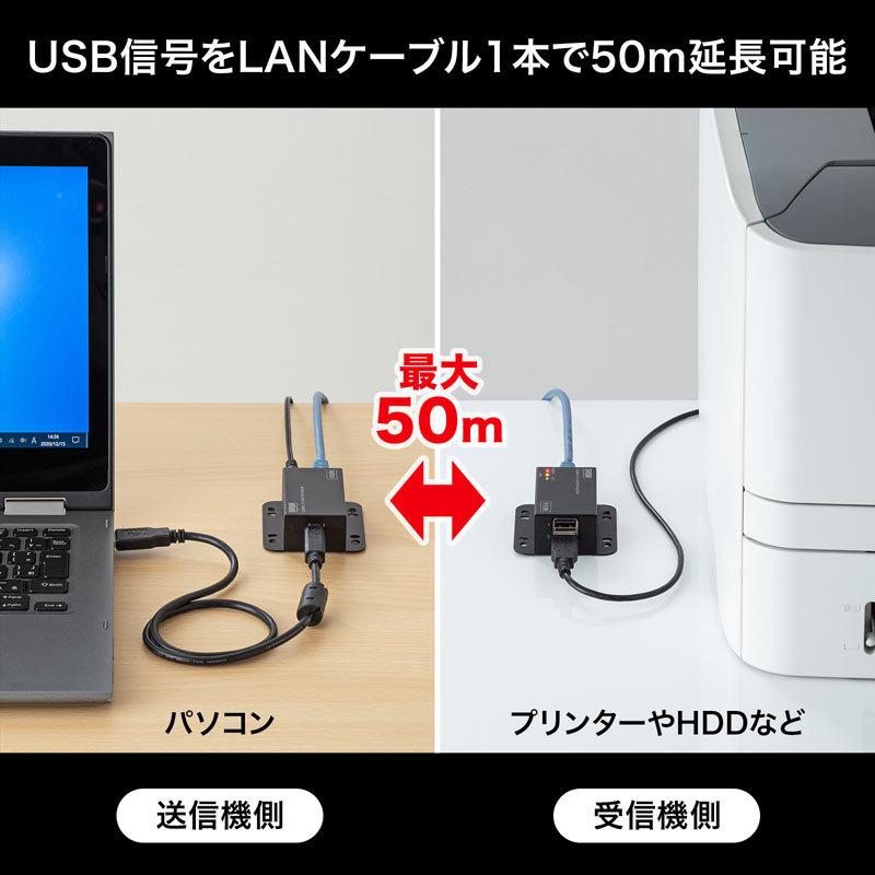 延長器 エクステンダー USB2.0 2ポートハブ付き 壁固定可能 LANケーブル USB-EXSET3 サンワサプライ | SANWA SUPPLY | 15