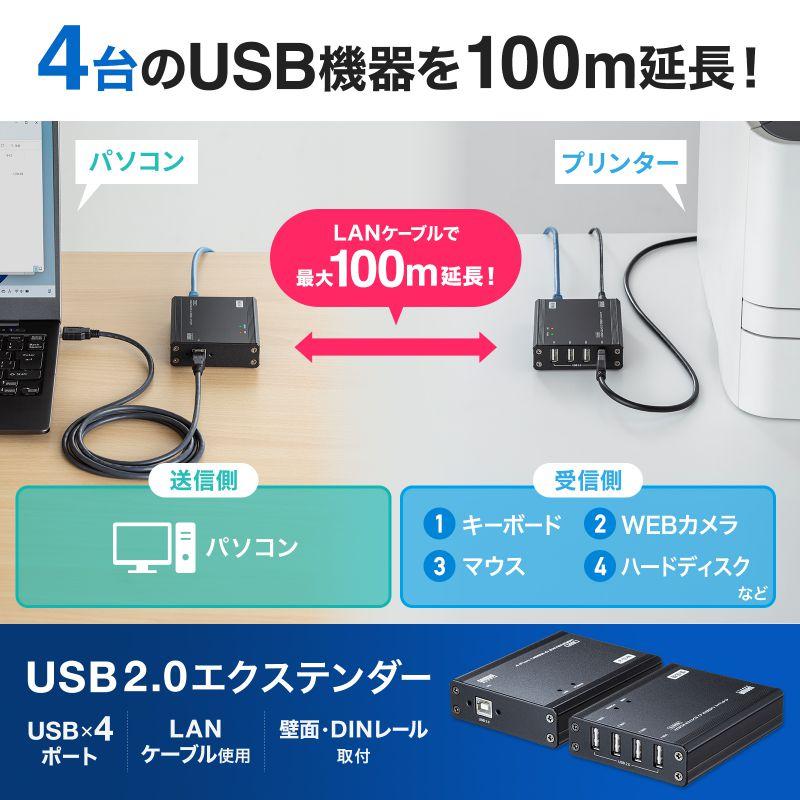 USB2.0エクステンダー USB2.0 最大100m延長 USB4ポート USB-EXSET4 サンワサプライ | SANWA SUPPLY | 01