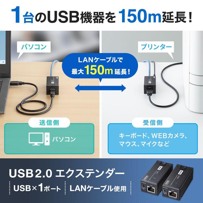 USBエクステンダー USB2.0 最大150m延長 USB1ポート LAN USB-EXSET5 サンワサプライ_1
