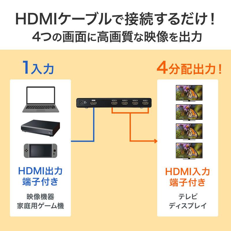 SANWA SUPPLY HDMI分配器 1入力 4出力 4K/60Hz HDR HDCP2.2 同時出力