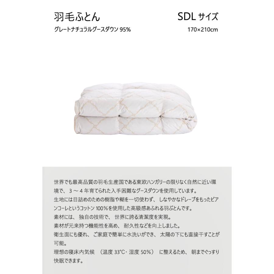 イワタ 羽ふとん 羽毛ふとん SDL グレートナチュラルグース ダウン95%セミダブル 掛け寝具 ふとん 日干し 水洗い ベッド 羽毛布団 IWATAの画像